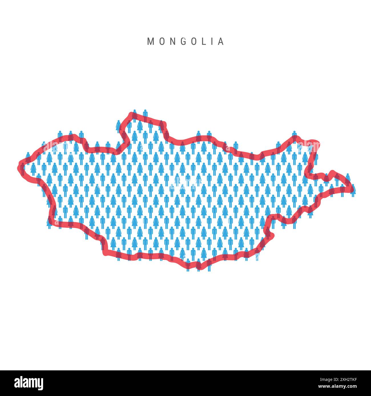 Mongolia population map. Stick figures Mongolian people map with bold ...