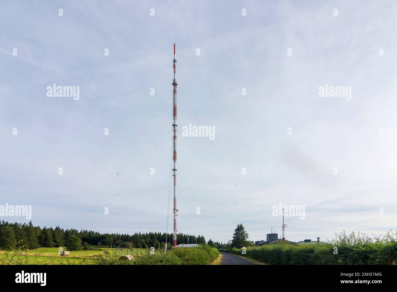 Hessisch Lichtenau: antenna structures and transmission systems of Hessischer Rundfunk on mountain Hoher Meißner in Nordhessen, Hessen, Hesse, Germany Stock Photo