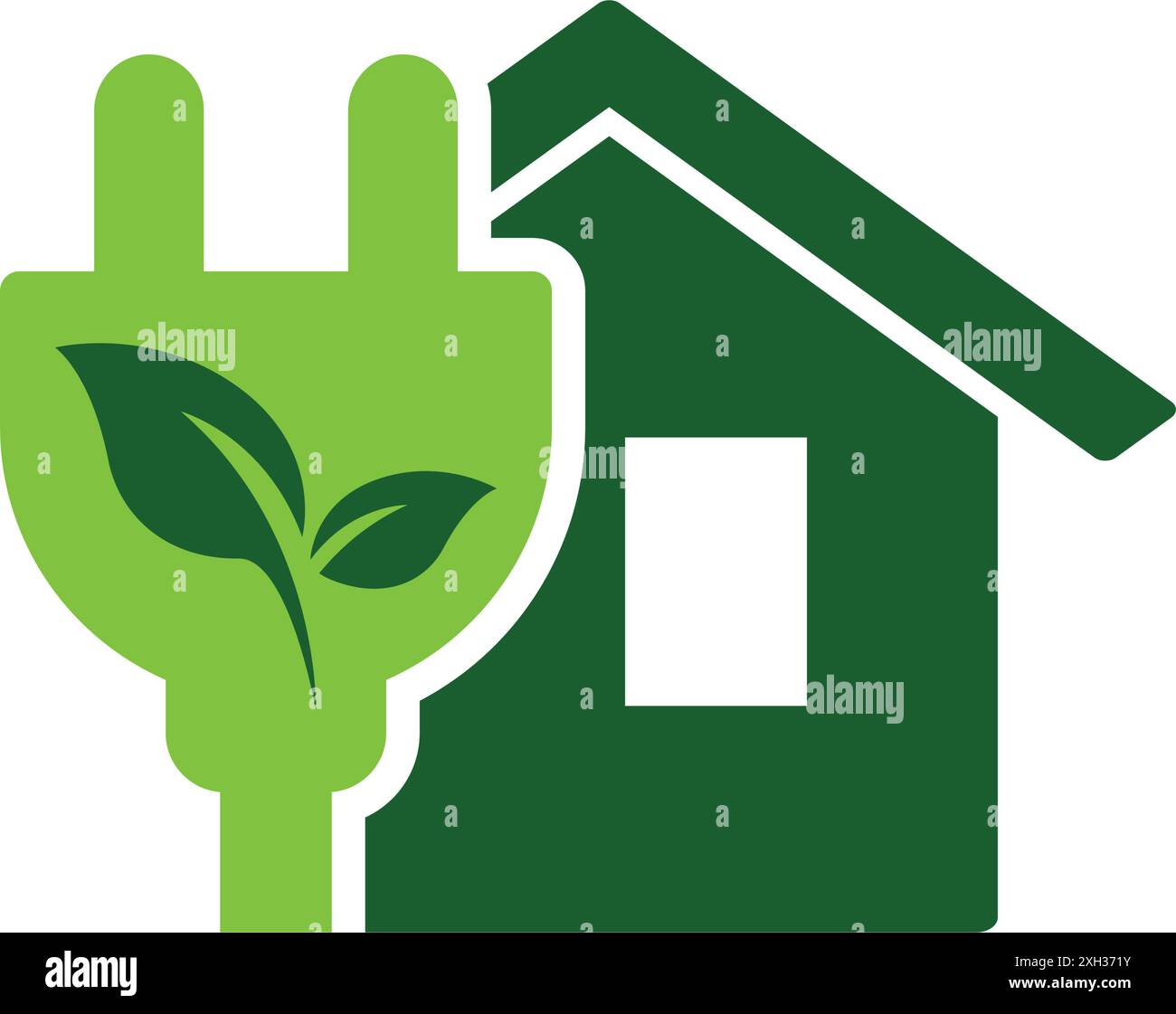 house powered by green renewable energy symbol logo with leaf and power ...