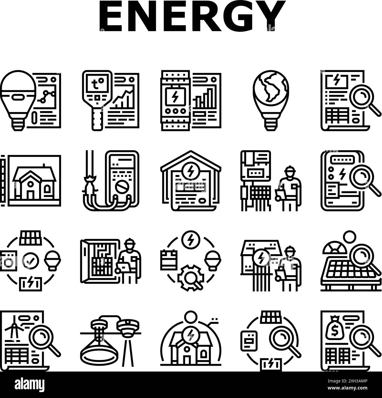 energy audit electricity building icons set vector Stock Vector Image