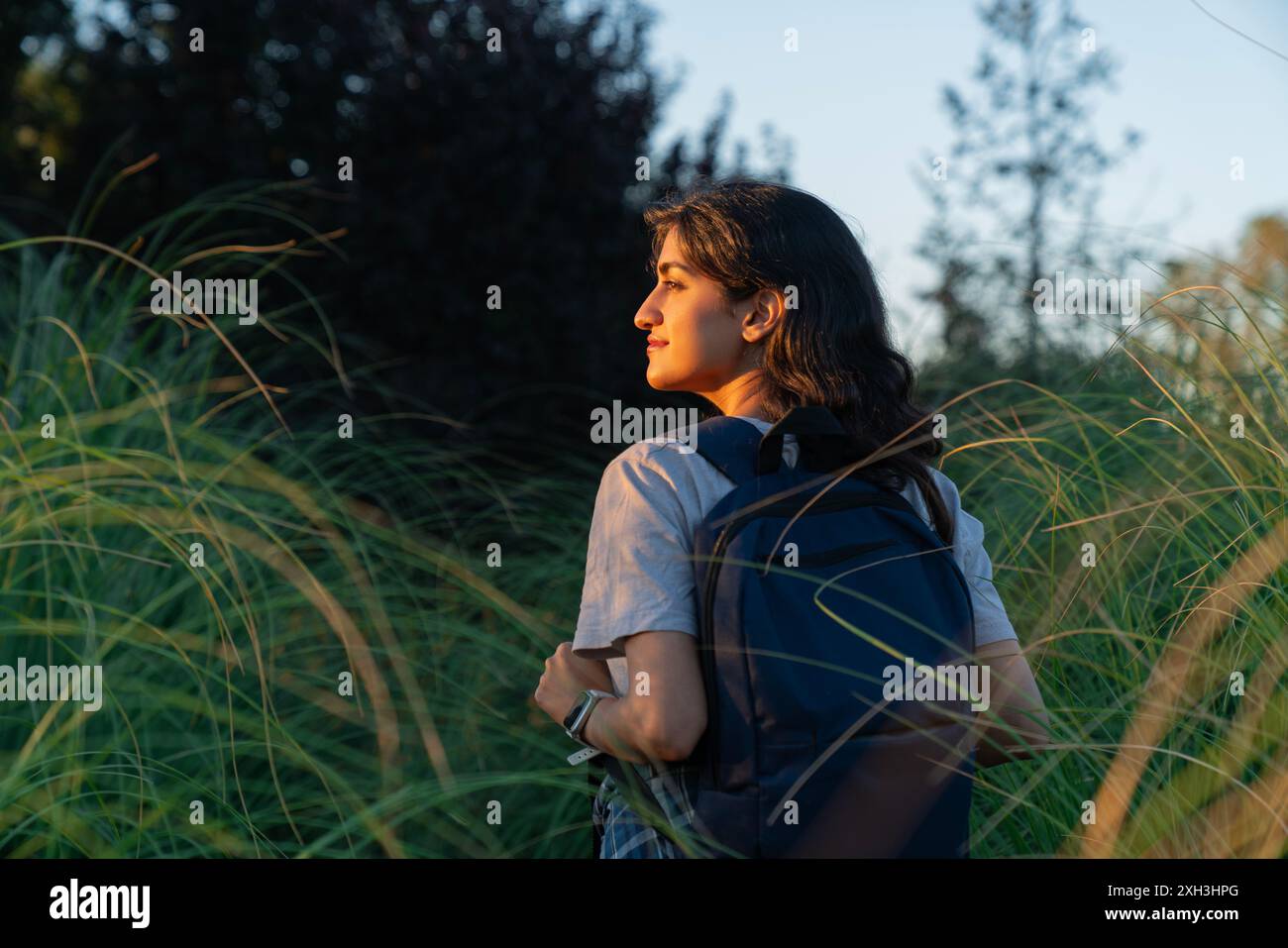 Asian woman smile face hiking hi-res stock photography and images - Alamy