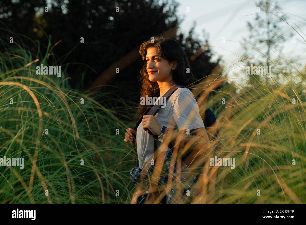 Asian woman smile face hiking hi-res stock photography and images - Alamy