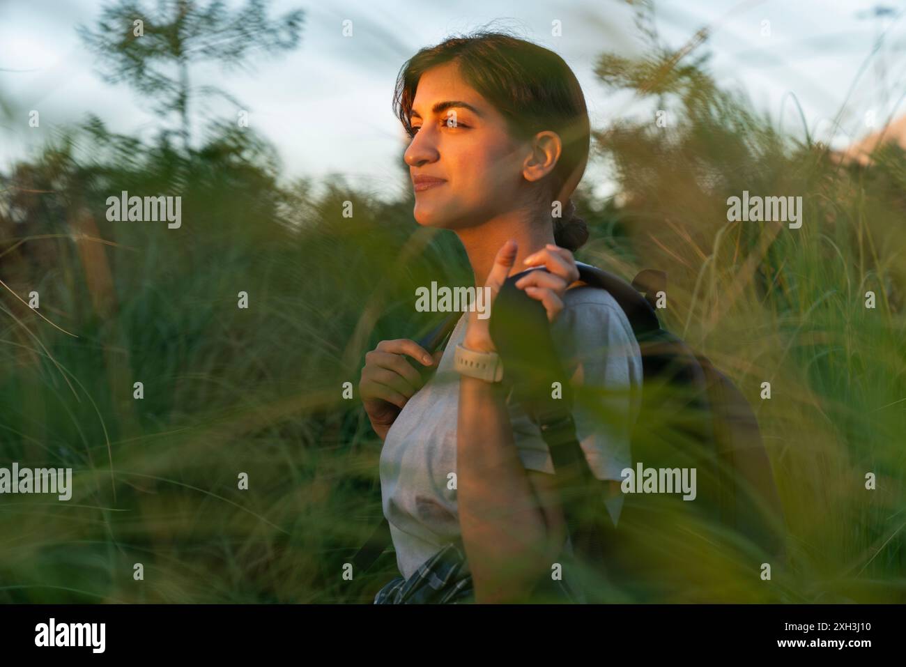 Asian woman smile face hiking hi-res stock photography and images - Alamy