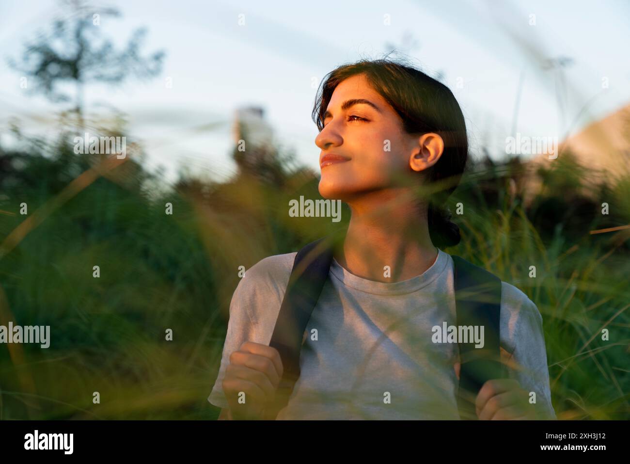 Asian woman smile face hiking hi-res stock photography and images - Alamy