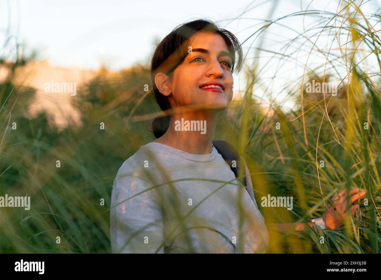 Asian woman smile face hiking hi-res stock photography and images - Alamy