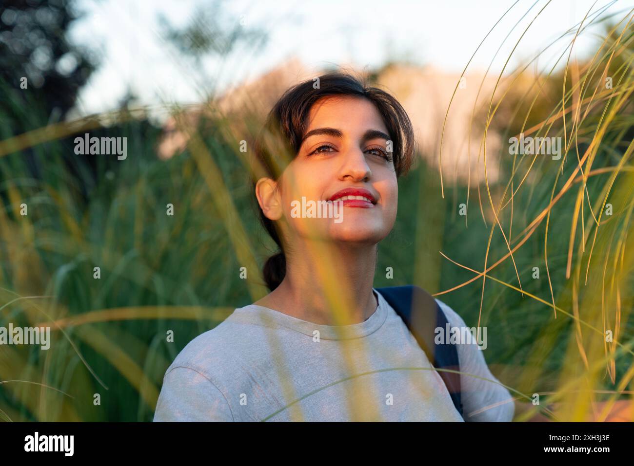 Asian woman smile face hiking hi-res stock photography and images - Alamy