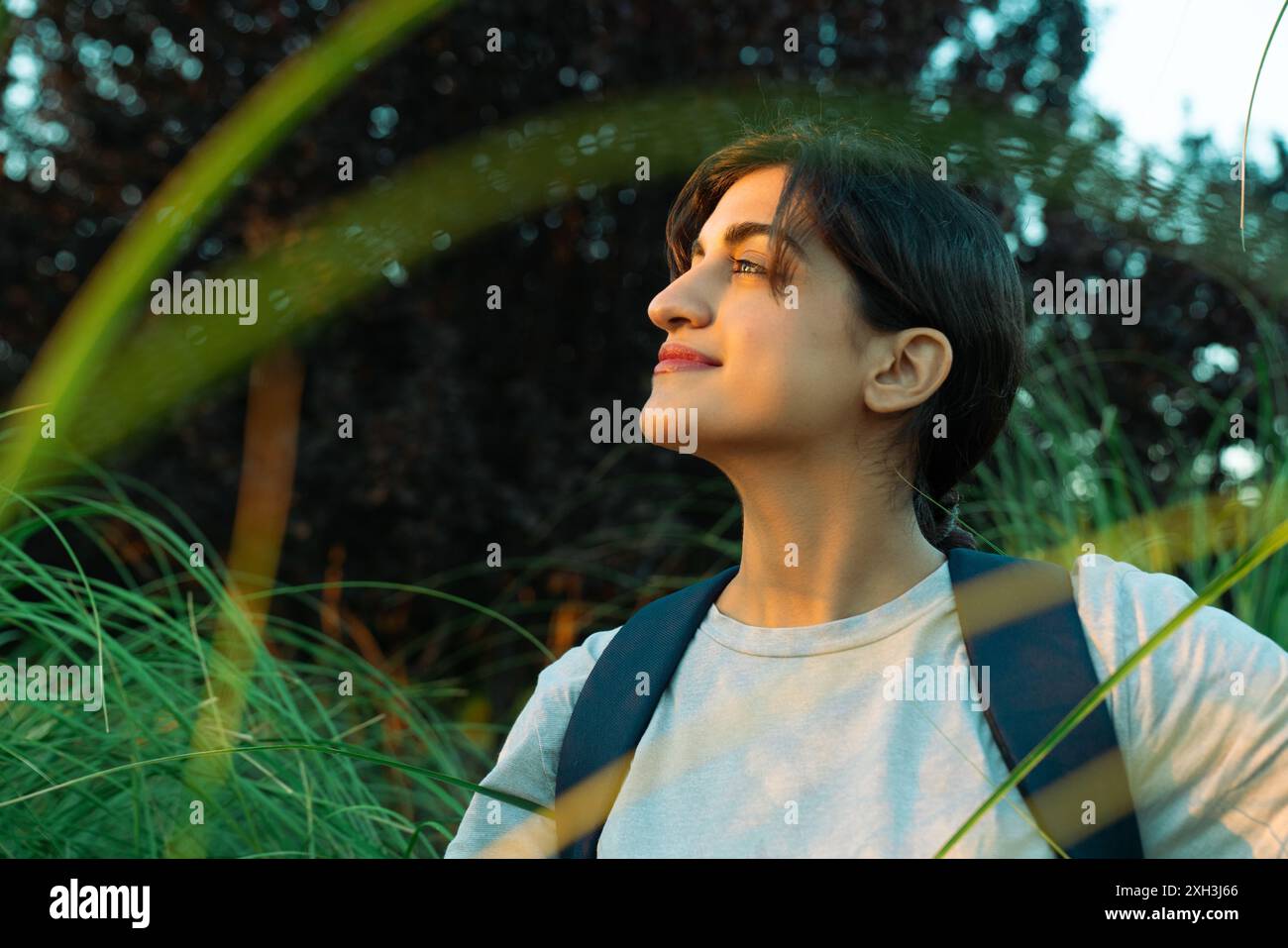 Asian woman smile face hiking hi-res stock photography and images - Alamy