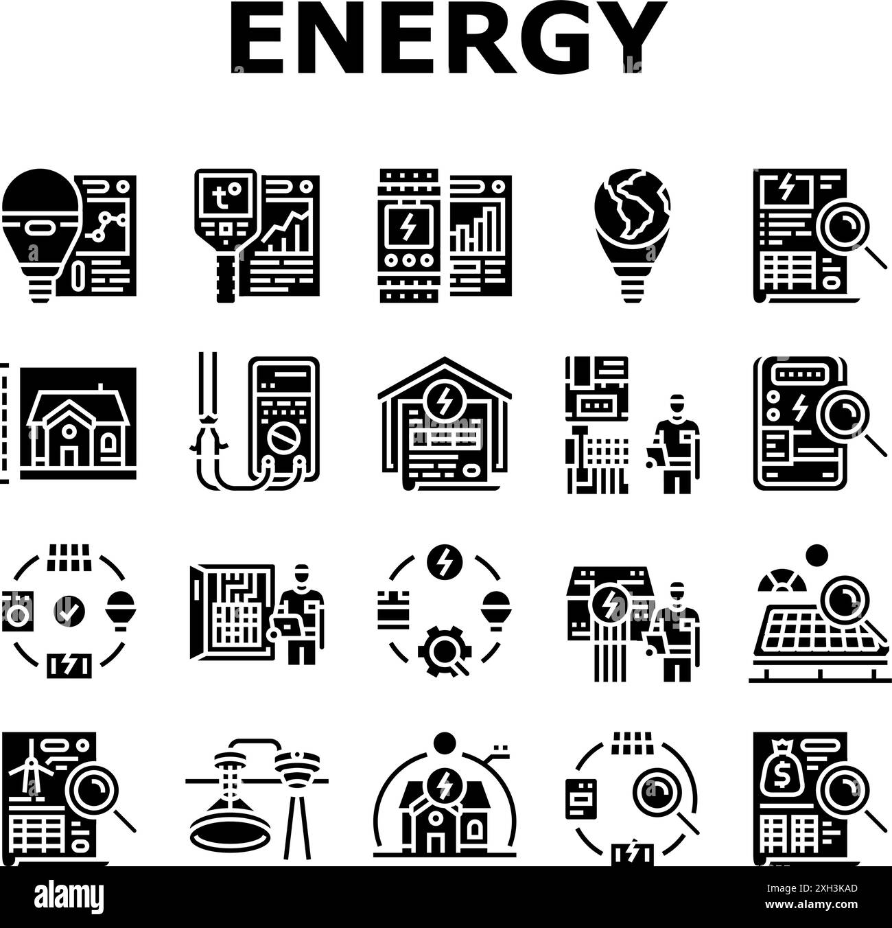 energy audit electricity building icons set vector Stock Vector Image