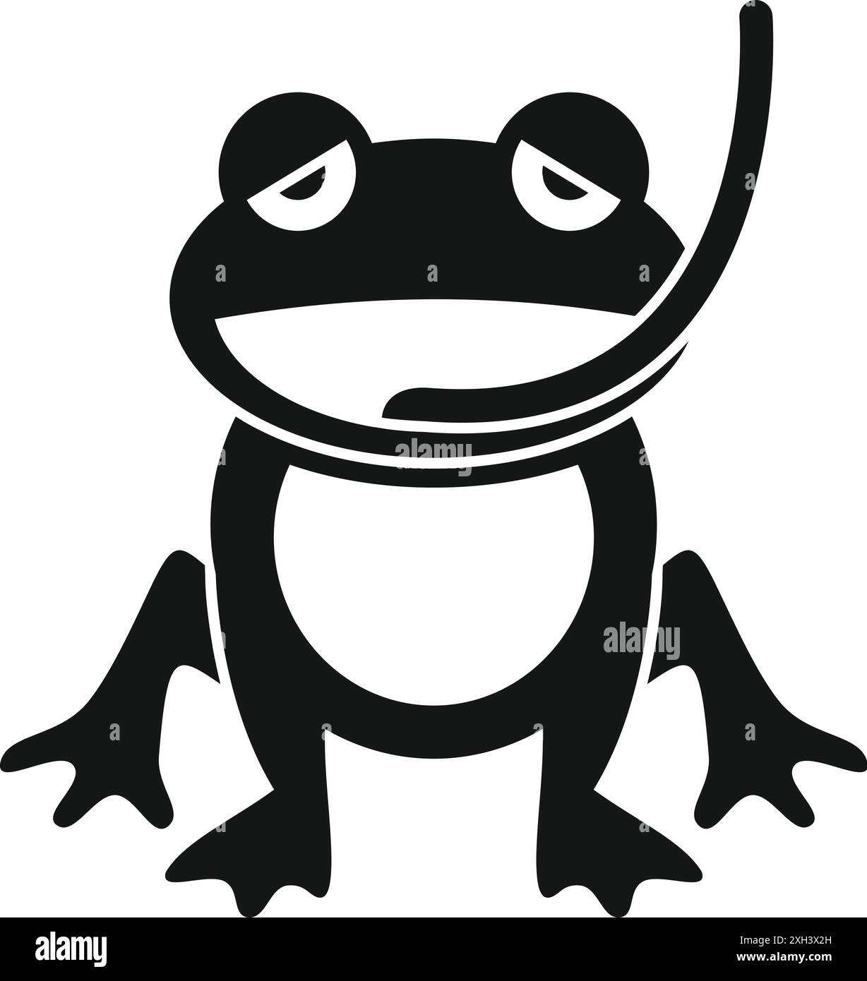 Black and white icon of a frog catching an insect with its long tongue