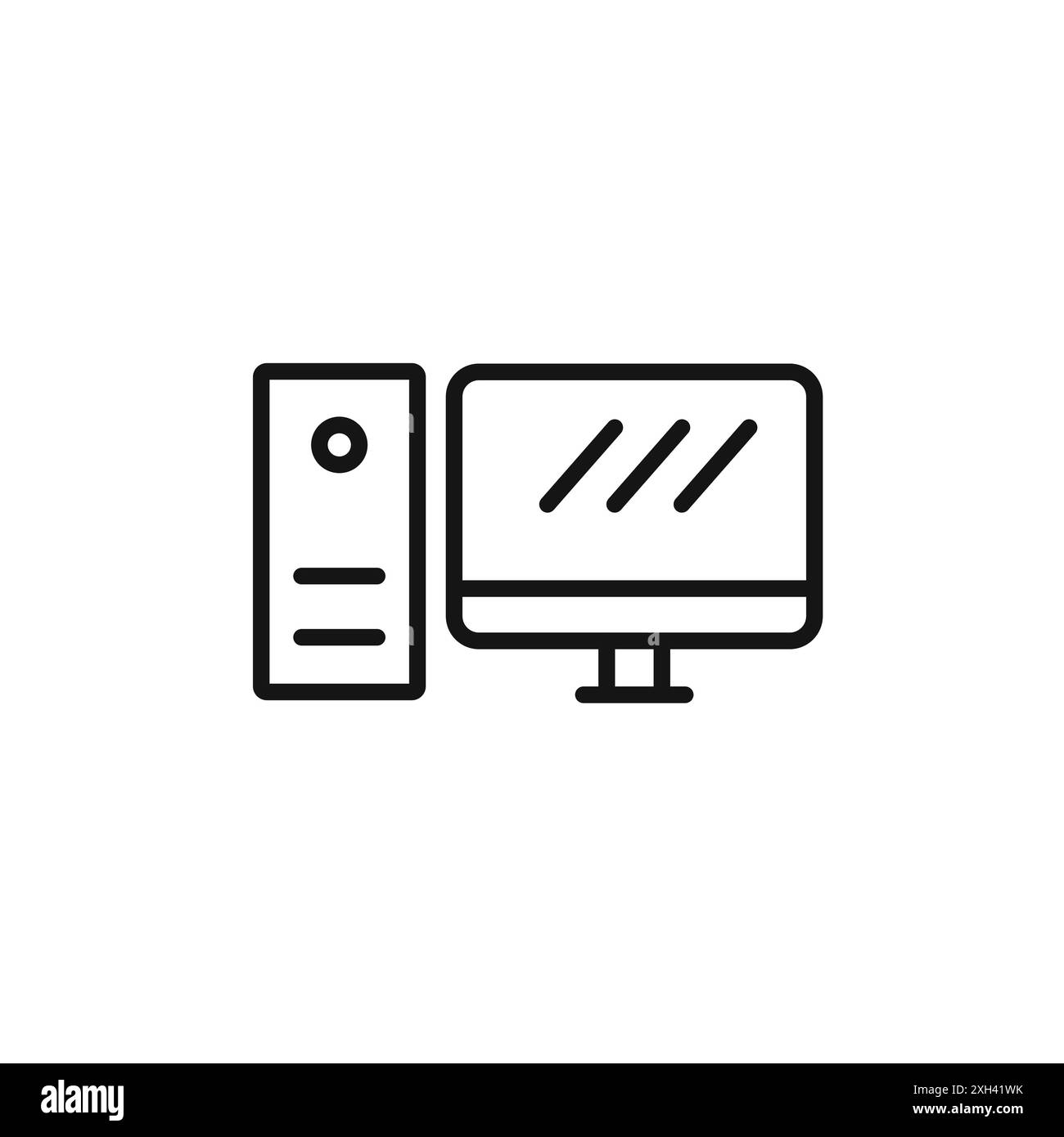Desktop computer icon logo sign vector outline in black and white color