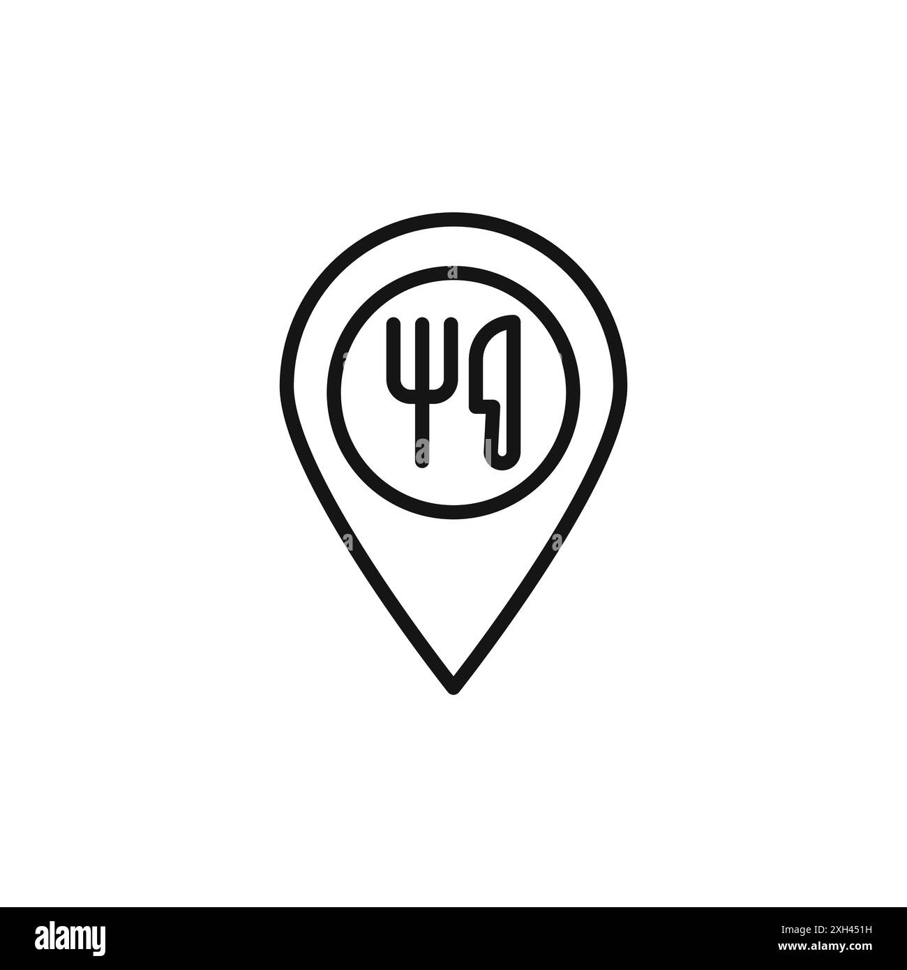 Restaurant location pin icon logo sign vector outline in black and