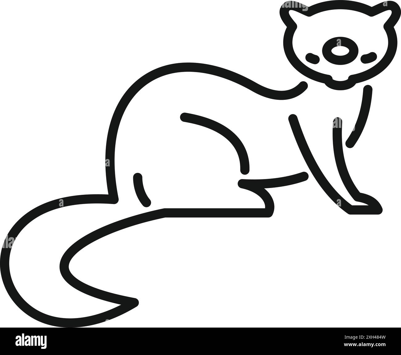Minimalist line drawing of a ferret sitting with its tail curled, evoking the world of domestic pets and rodent species Stock Vector