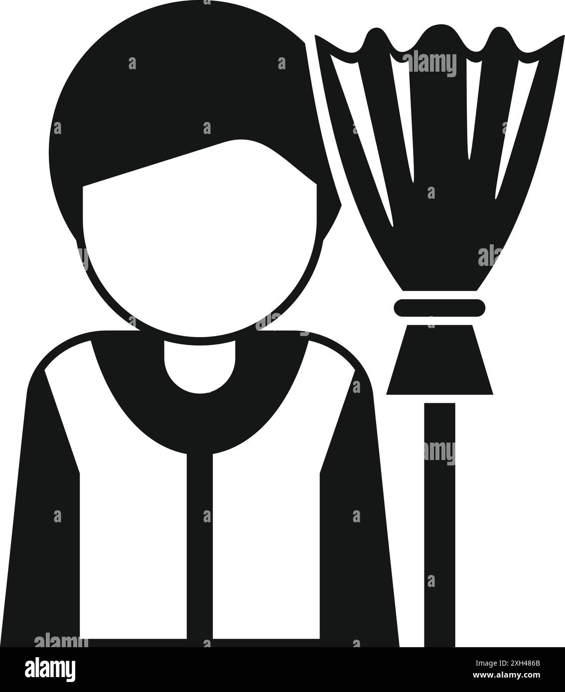 Cleaning staff member is holding a broom in this simple icon Stock ...