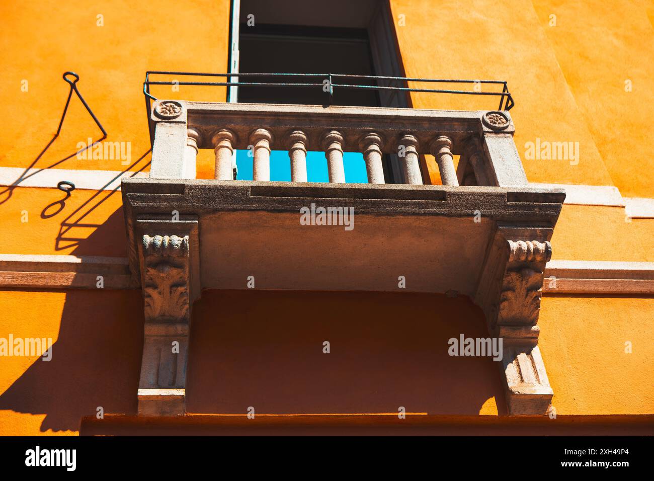 Balcony with a stone railing. Balcony in with stucco in Venice Stock ...