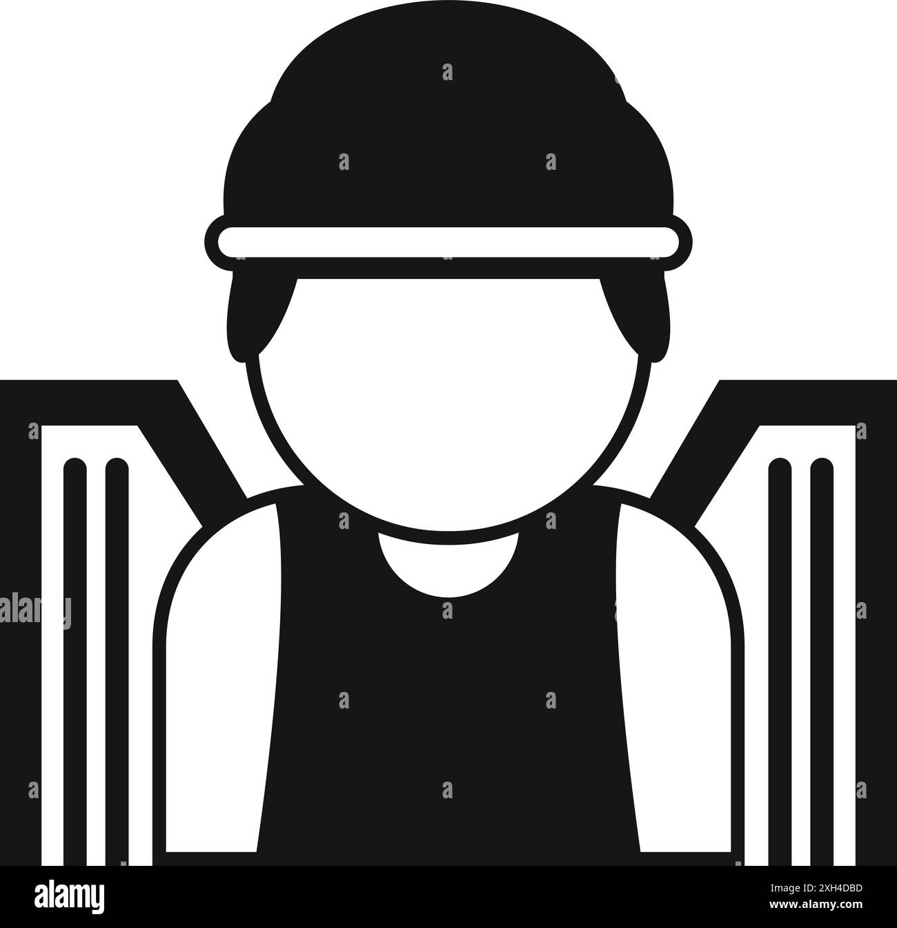Black and white icon of a construction worker wearing a hard hat and ...