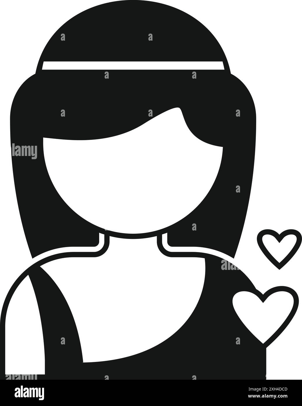 Black and white icon of a woman with hearts floating next to her head ...