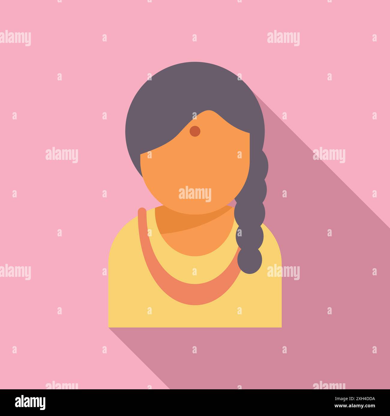 Flat design illustration of a young indian woman with long black hair in a braid wearing traditional clothes and jewelry Stock Vector