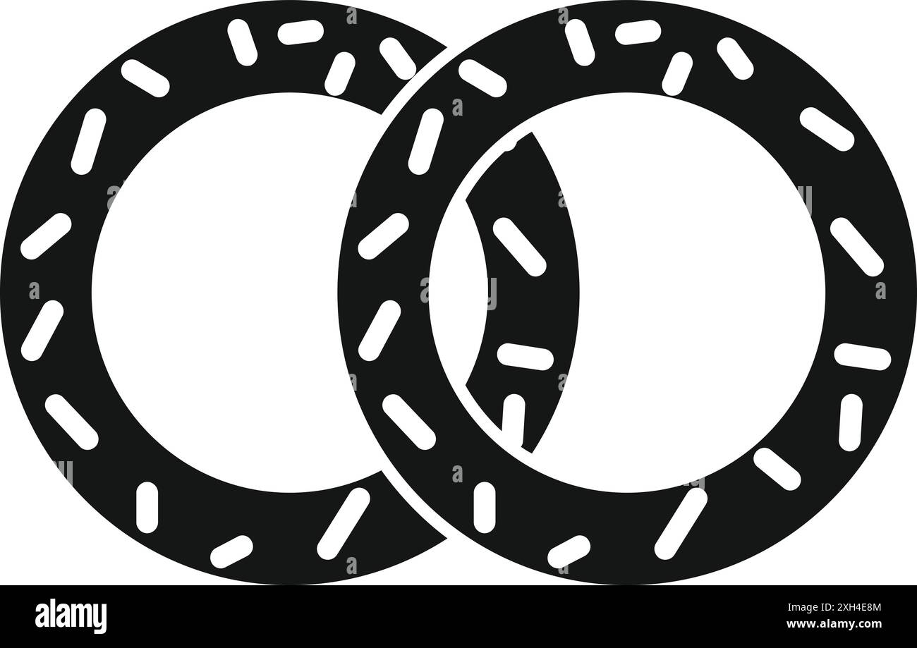 Simple icon of two interlocked black rubber gaskets with white dots ...