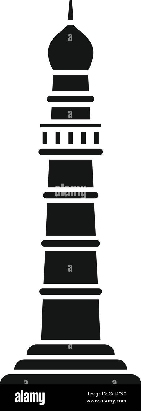 Black silhouette of a tall lighthouse, a beacon of safety and guidance ...