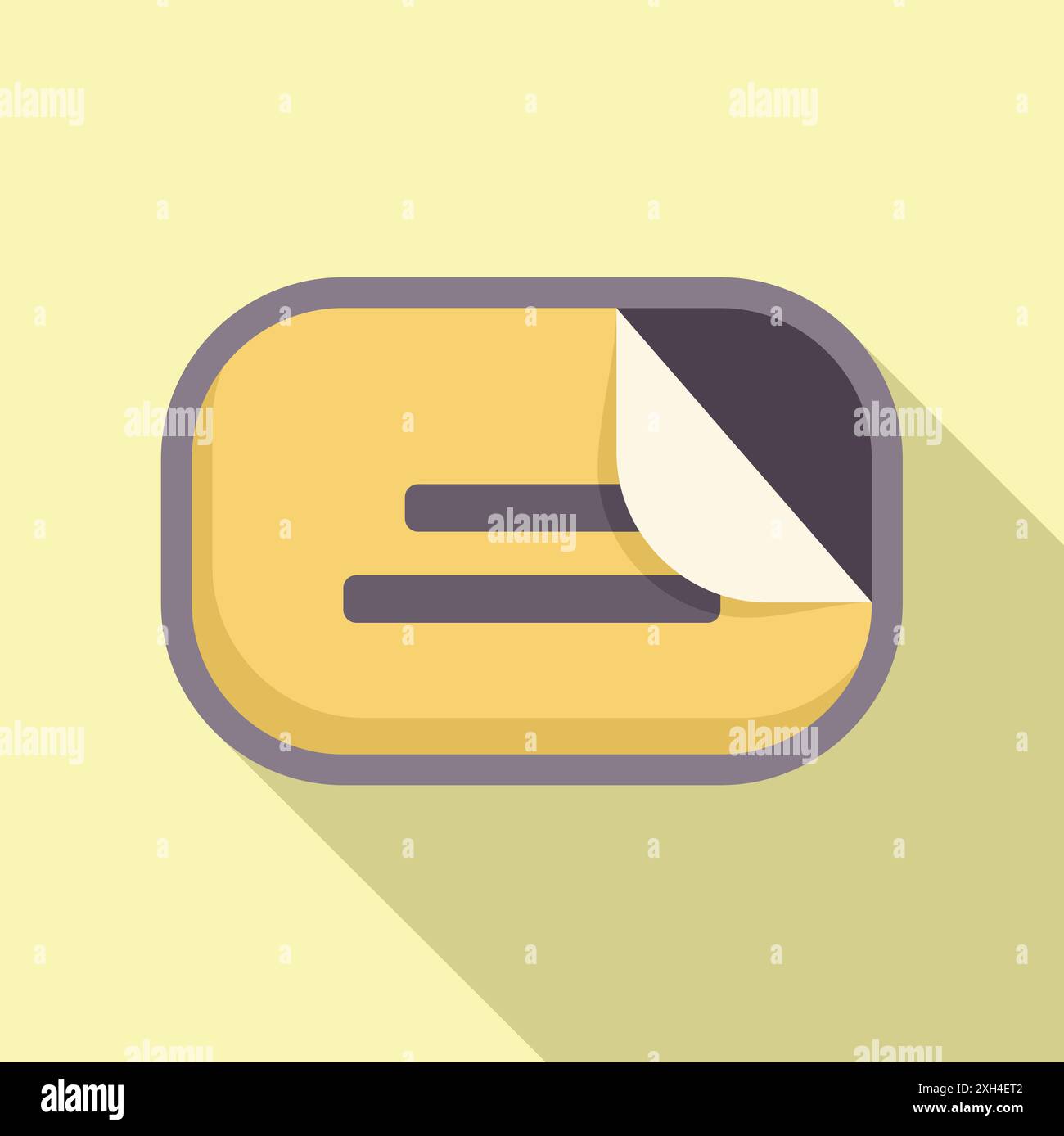 Blank rounded rectangular sticker with one curl up corner showing text lines underneath Stock Vector