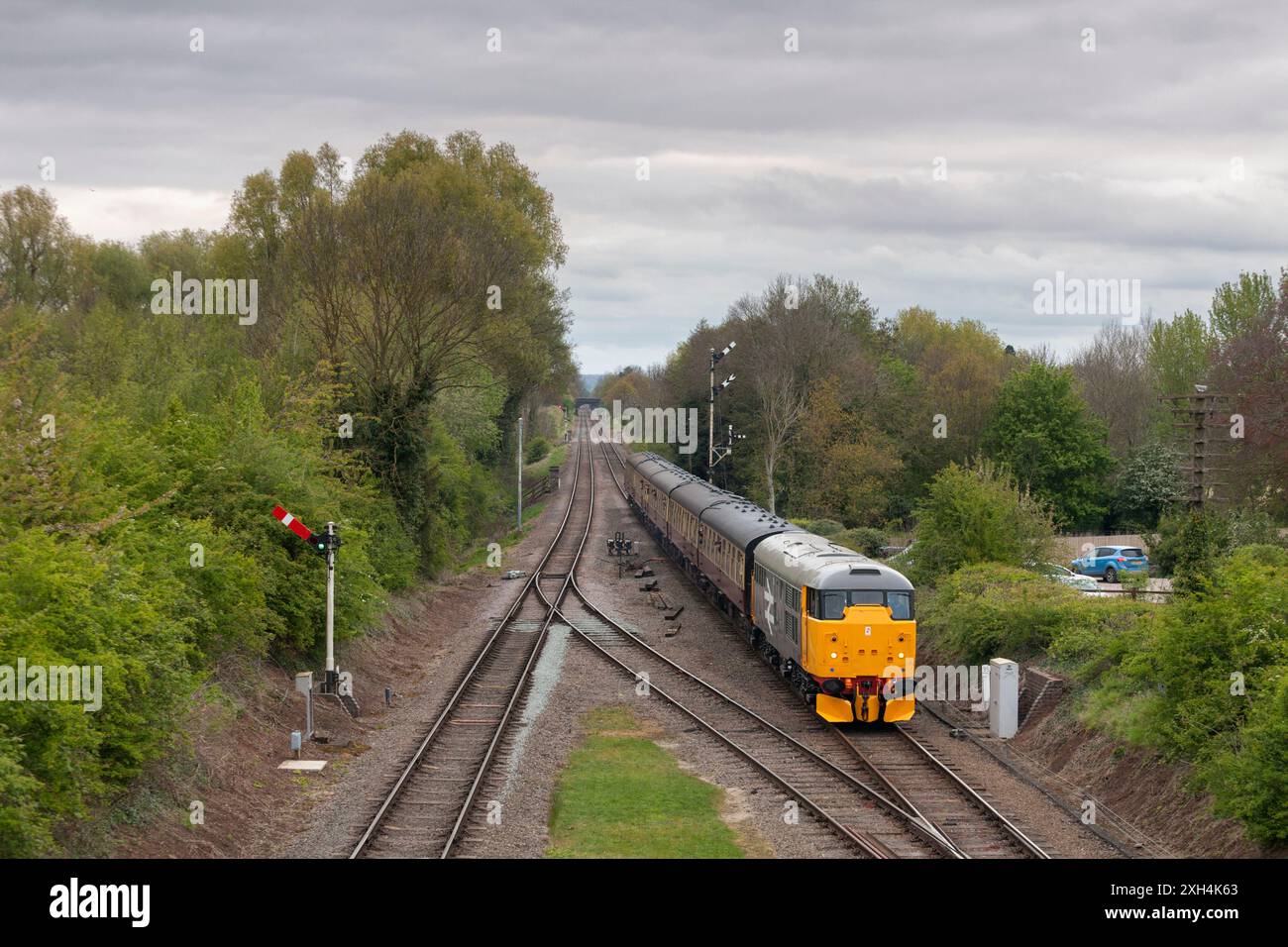 Preserved class 31 diesel locomotive 31108 running on the double track Great Central railway during the preserved lines 2024 spring diesel gala Stock Photo