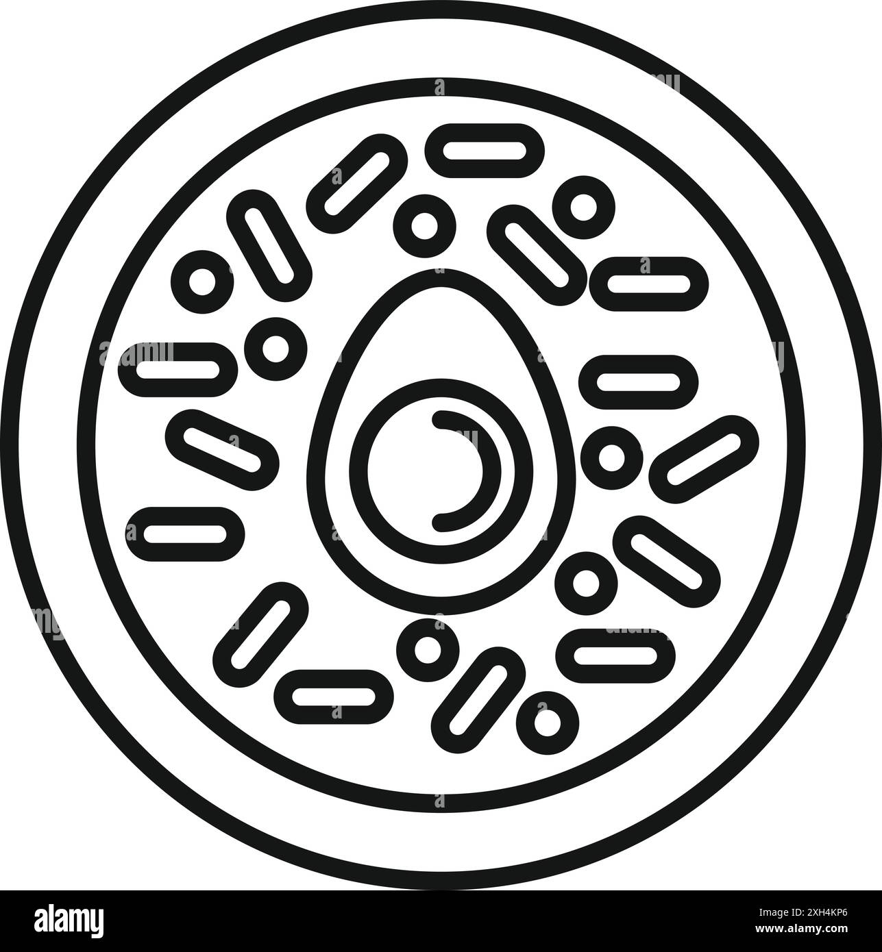 Line art icon of an avocado seed surrounded by bacteria representing the concept of healthy food Stock Vector