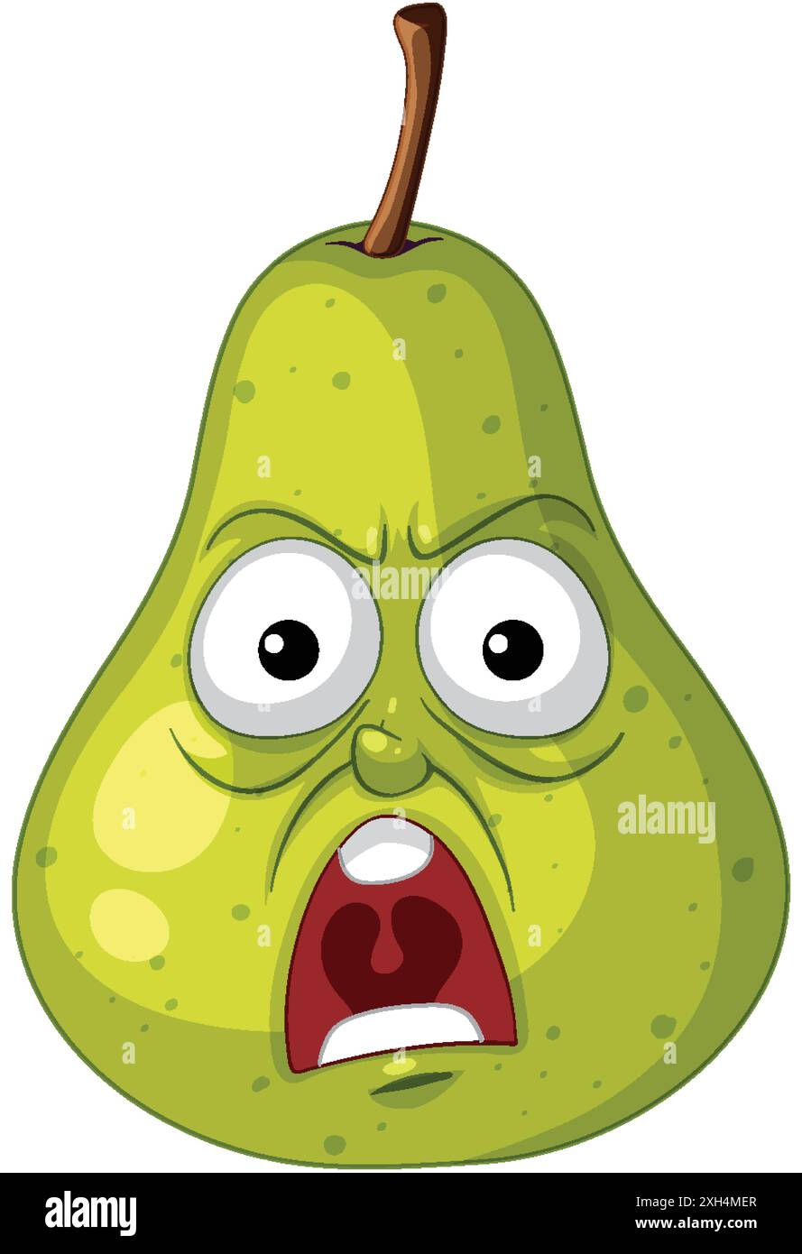 A pear with a surprised facial expression Stock Vector
