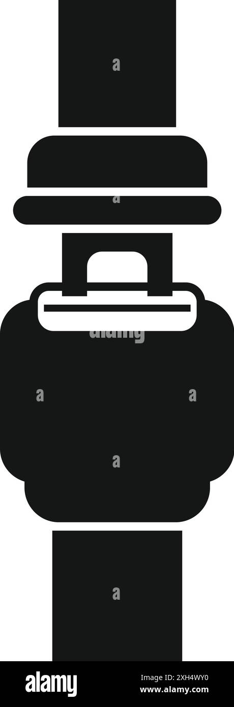 Simple black icon of a safety seat belt buckle fastened, representing ...