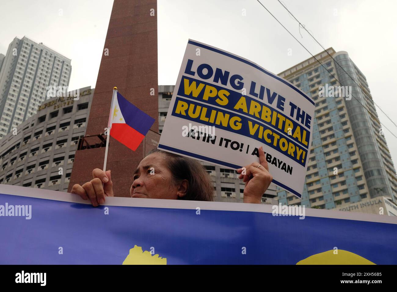 Around 200 advocates gather at the Boy Scout Circle in Quezon City, Philippines, on July 12, 2024, to call for the declaration of July 12 as West Philippines Sea Day. In 2016, the Philippines won a maritime case against China in the Permanent Court of Arbitration in The Hague. The court decided that the Philippines has exclusive sovereign rights over the West Philippines Sea and declared China s nine-dash line invalid. Copyright: xDeoxMontesclarosx Stock Photo