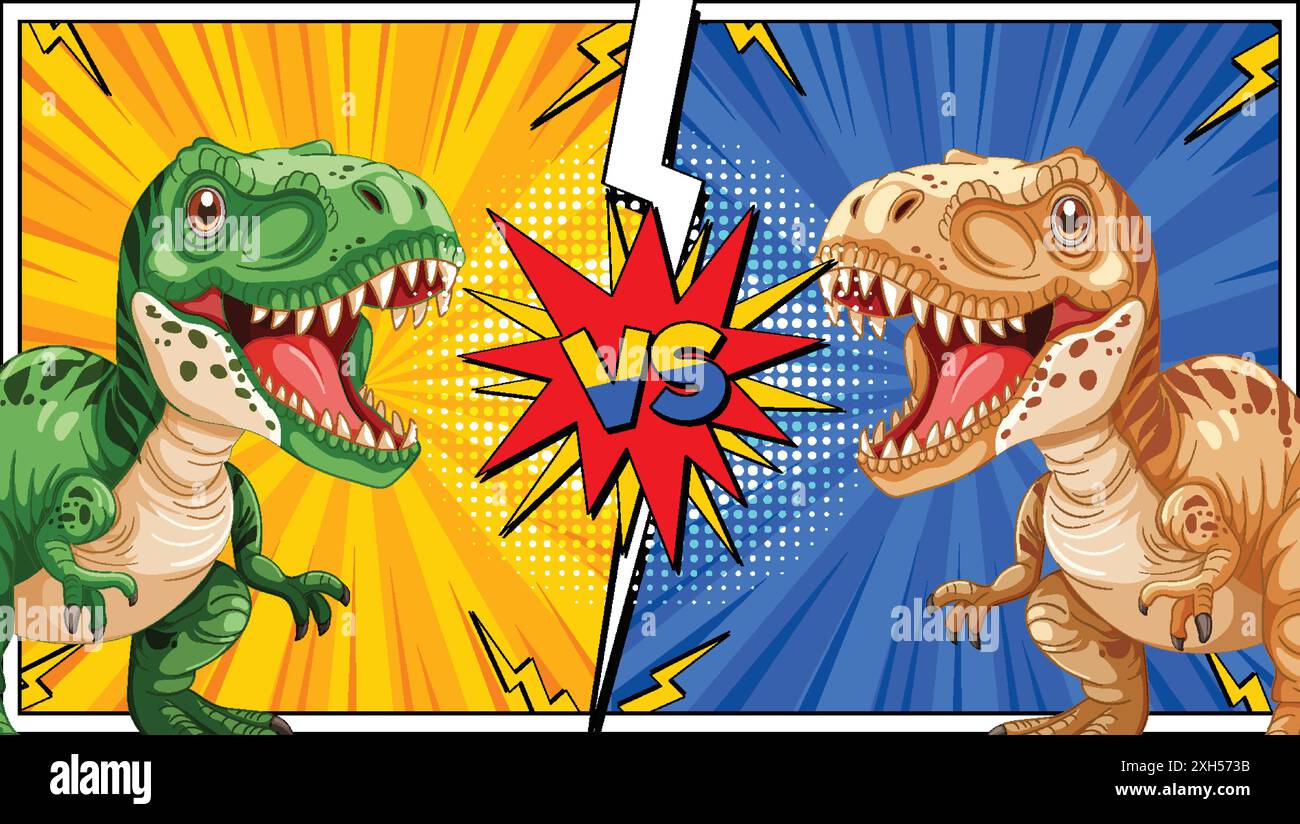 Two dinosaurs face off in a comic style Stock Vector