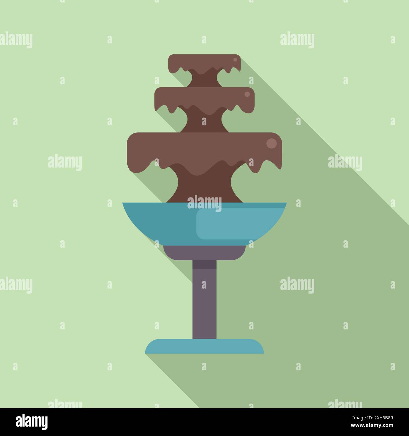 Delicious dark chocolate fountain flowing over three tiers on a blue ...