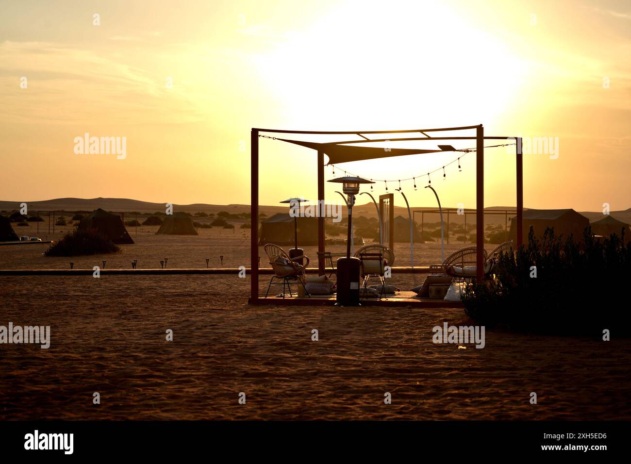 Outdoor hangout area in the desert of Saudi Arabia, near Riyadh. Stock Photo