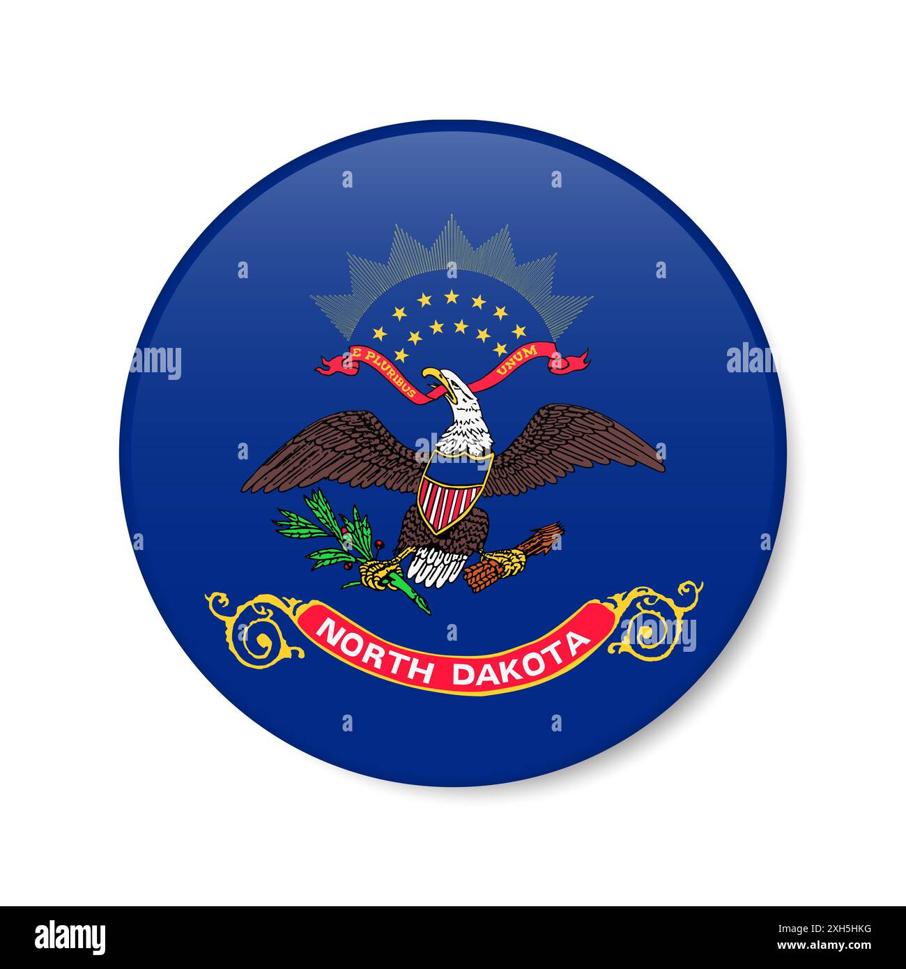 North Dakota flag circle button icon, US state round badge with shadow ...