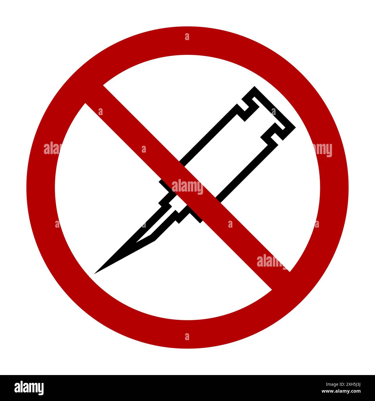 No drug syringe symbol, prohibition sign, line icon. Flat illustration ...