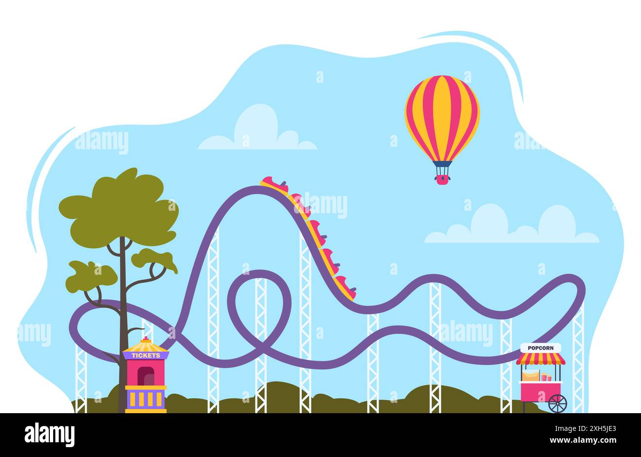 Roller coaster in amusement park. Illustration in flat style isolated ...