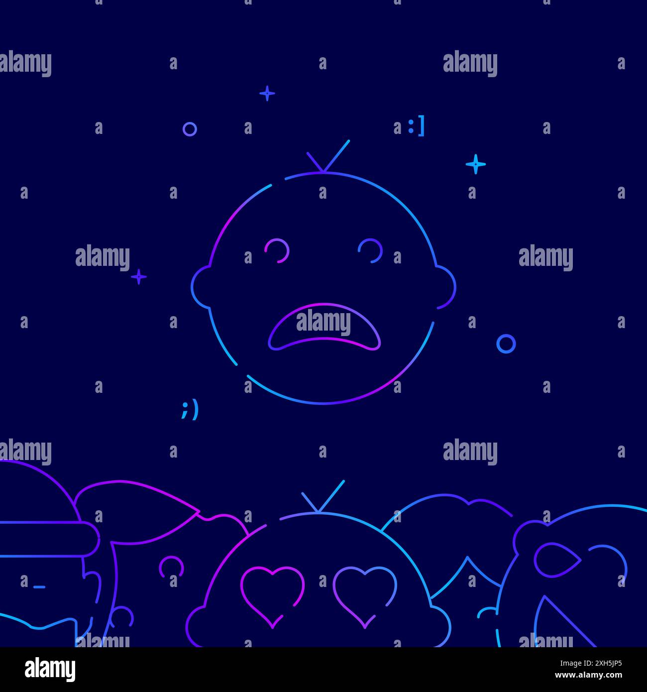 Sad kid cry gradient line icon, simple illustration on a dark blue ...