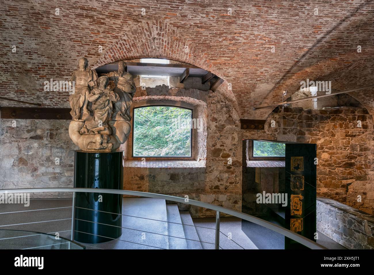 Ljubljana Castle interior in Slovenia, exhibition of Slovenian History in Gunpowder Room. Stock Photo