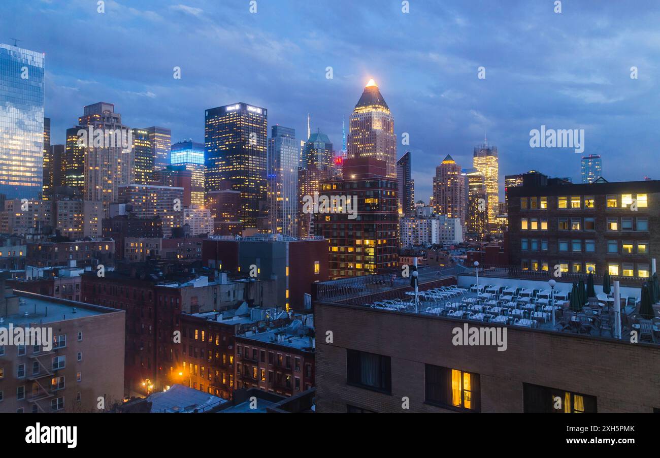 Aerial view of the New York Skyline at Night Stock Photo - Alamy