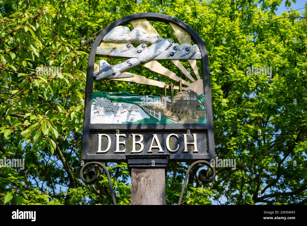 Village sign Debach Suffolk UK Stock Photo - Alamy