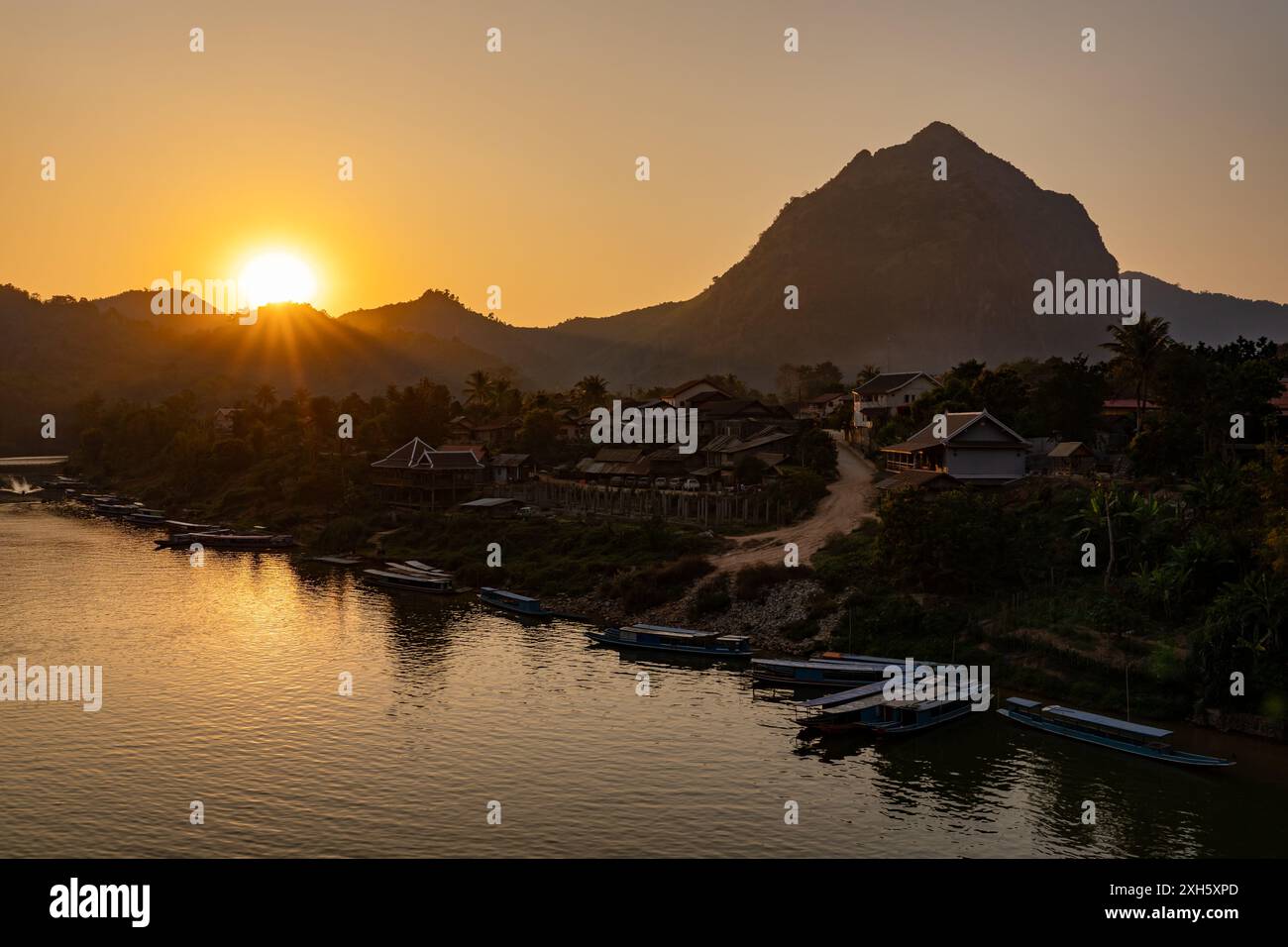 Aerial View Of Nong Khiaw Village At Sunset Laotian Luang Prabang Aerial View Of Nong Khiaw Village At Sunset Laotian Luang Prabang
