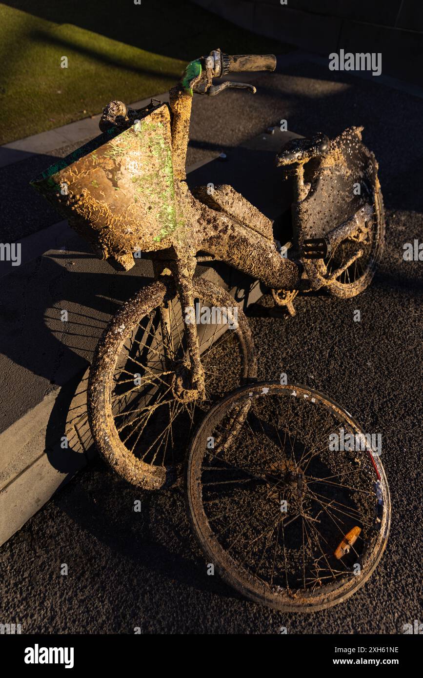 Spare Wheel Rusted Rusted e-bicycle rescued from river with barnacles and spare wheel ...