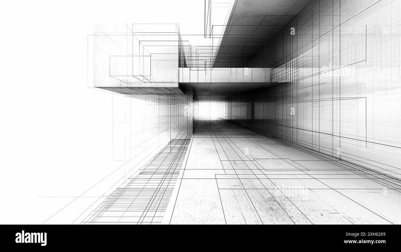 Abstract architecture drawing showing modern hall design Stock Photo ...