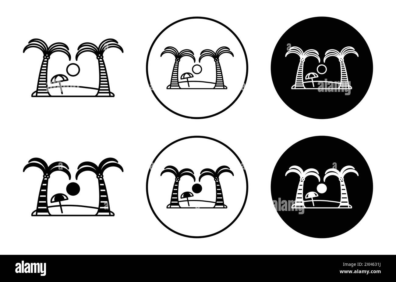 beach icon Vector symbol or sign set collection in black and white ...