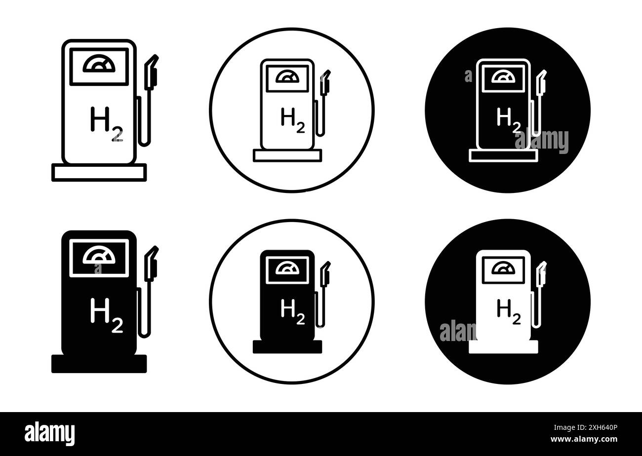 HYDROGEN FUEL PUMP ICON Vector symbol or sign set collection in black and white outline Stock Vector