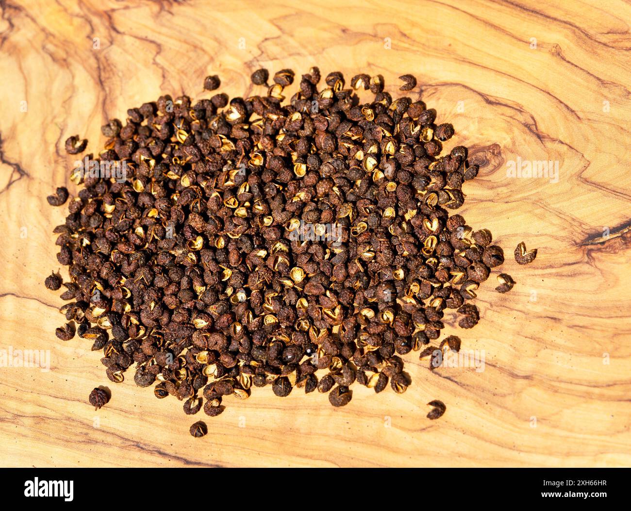 Sichuan pepper, Szetchwan pepper, Anise pepper, Sprice pepper, Chinese pepper, Japanese pepper, Japanese prickly ash (Zanthoxylum piperitum), dried fr Stock Photo
