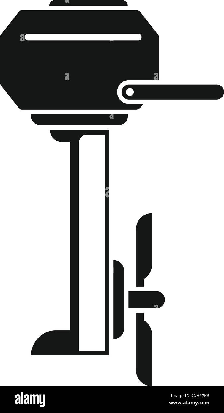 Simple black and white icon of a boat motor, showing the propeller and ...