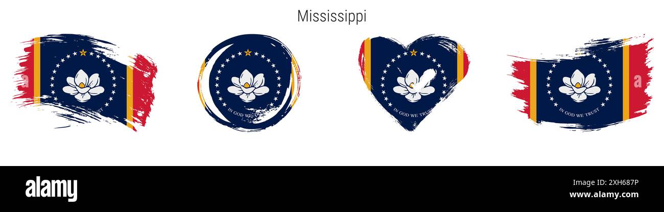 Mississippi hand drawn grunge style flag icon set. US state banner in ...