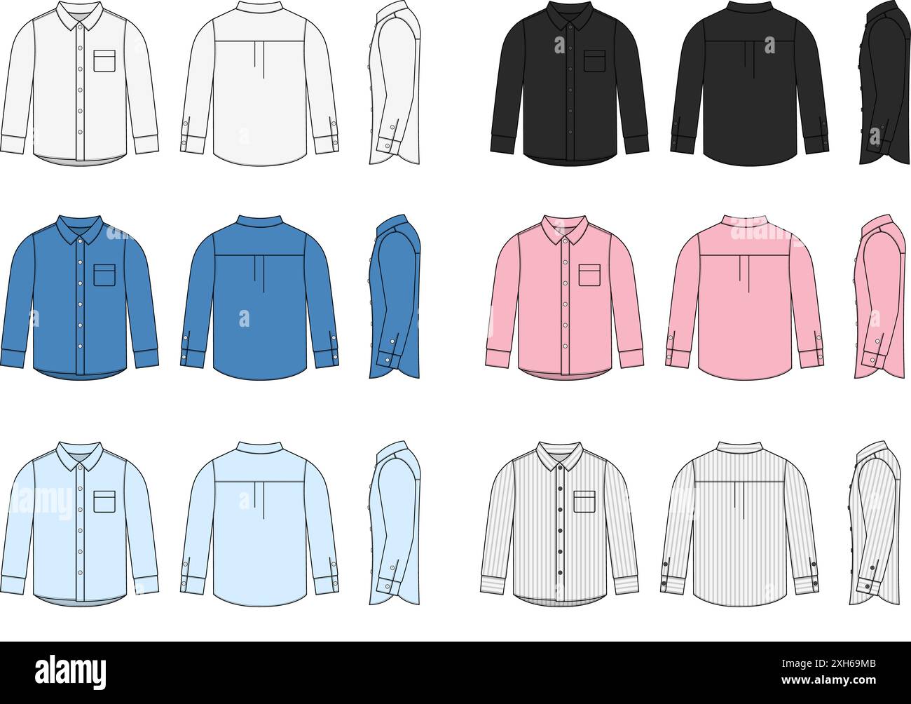 Dress shirt (button up shirt) vector template illustration set Stock ...