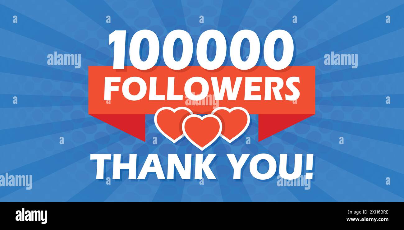 Thank you 100000 followers icon in flat style. Subscription amount ...