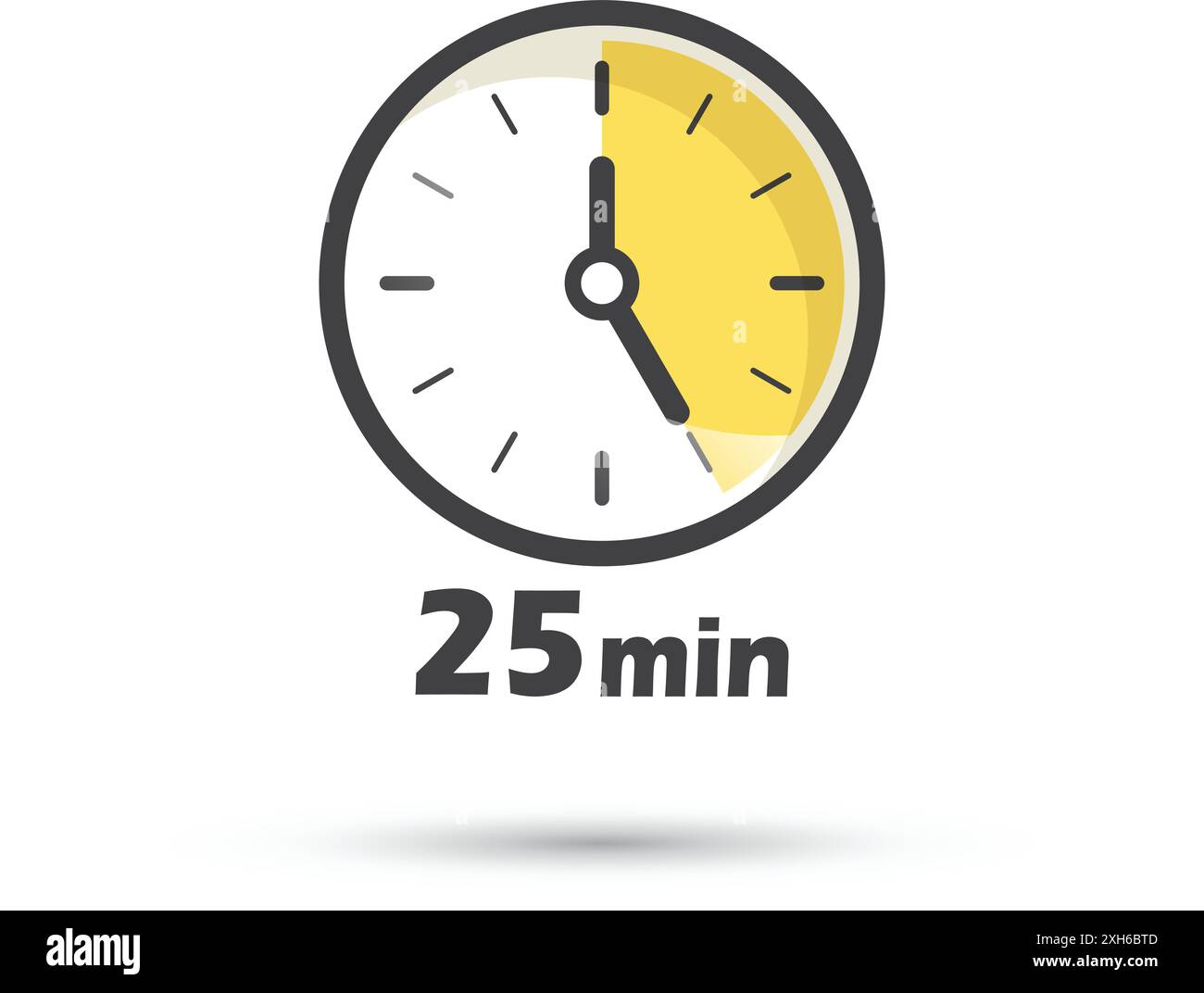 25 minutes on stopwatch icon in flat style. Clock face timer vector illustration on isolated background. Countdown sign business concept. Stock Vector